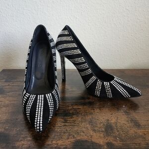 Amen Crystal Black Suede Heels